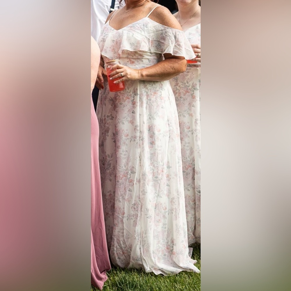 Birdy Grey Muave Floral Chiffon Maxi Bridesmaid Dress size XL